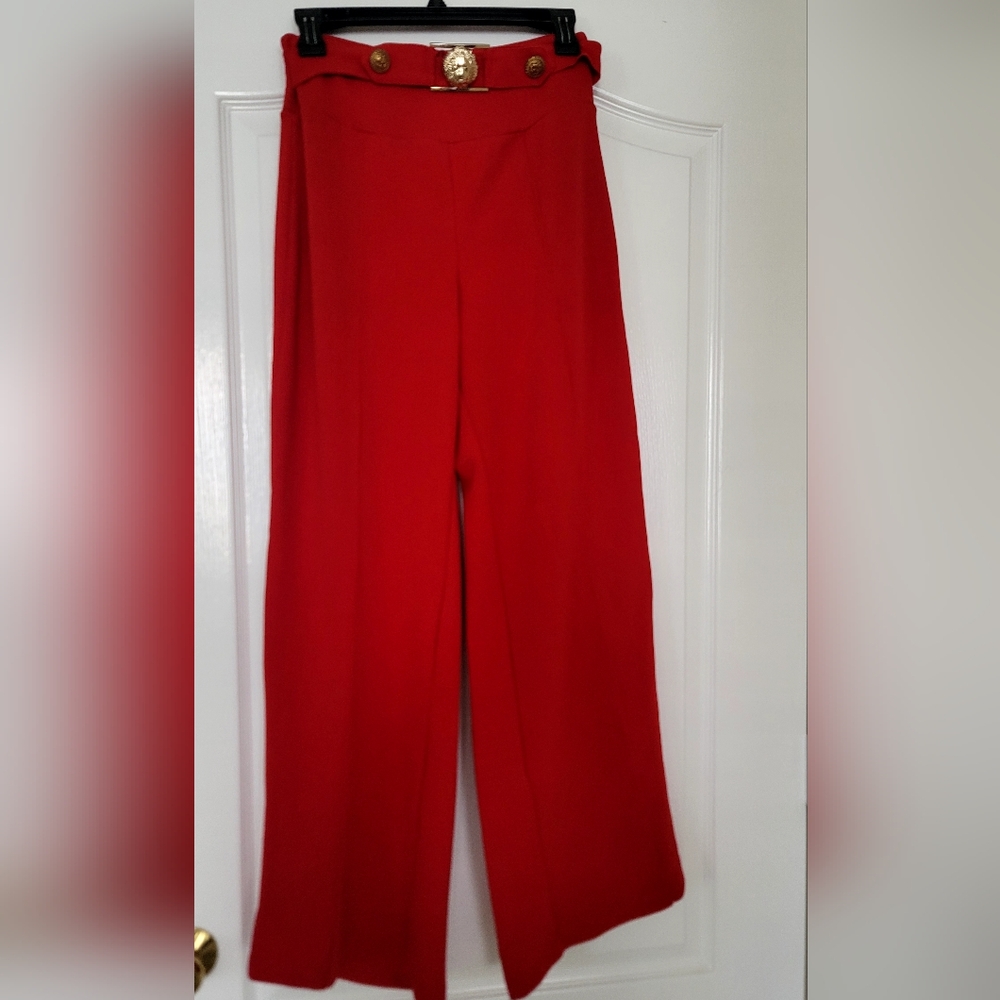 Red Stretch Wide Leg Pants Size Large